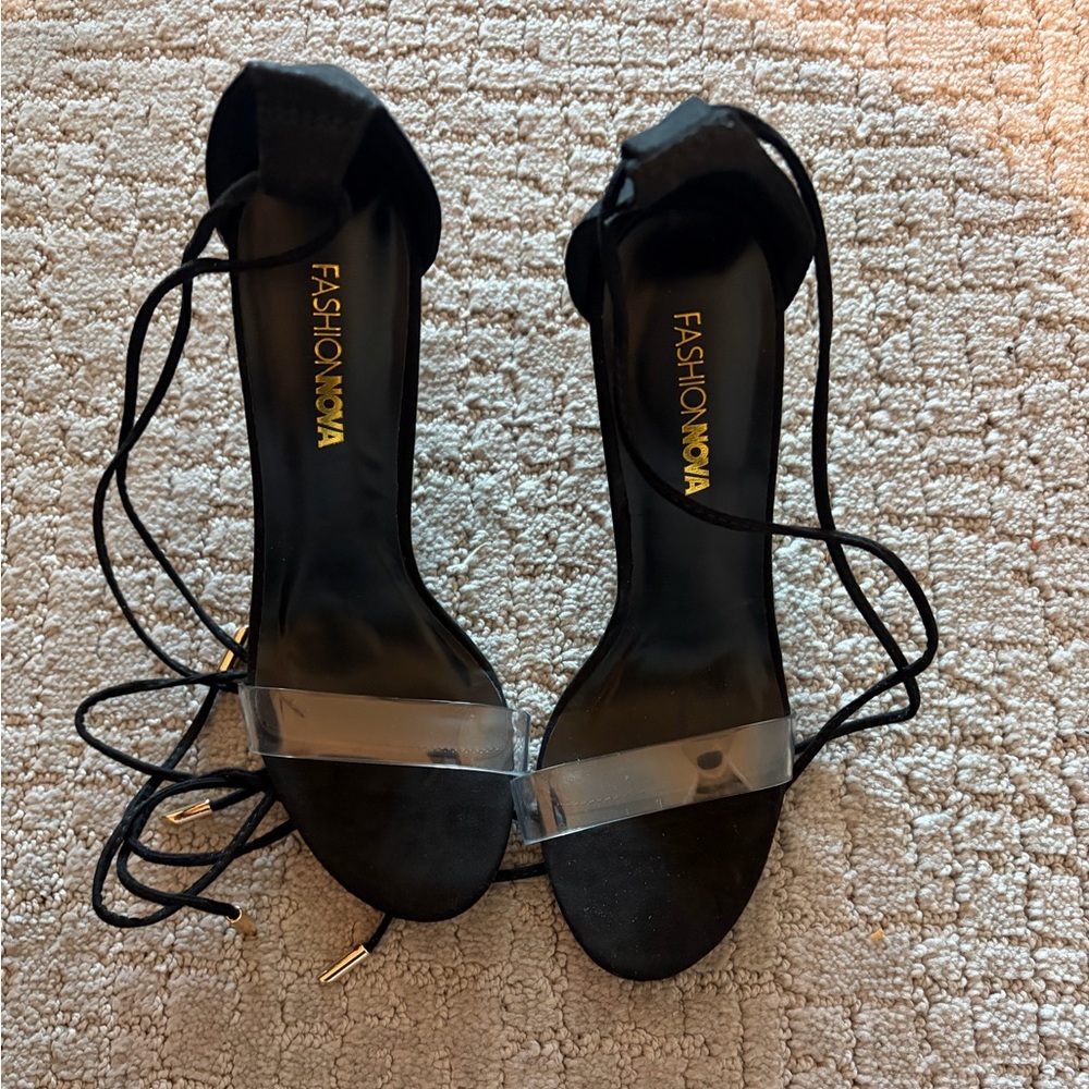 Heels with clear strap-on toes